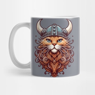 Funny Viking Warrior Cat Norse Mythology Cartoon Portrait Mug